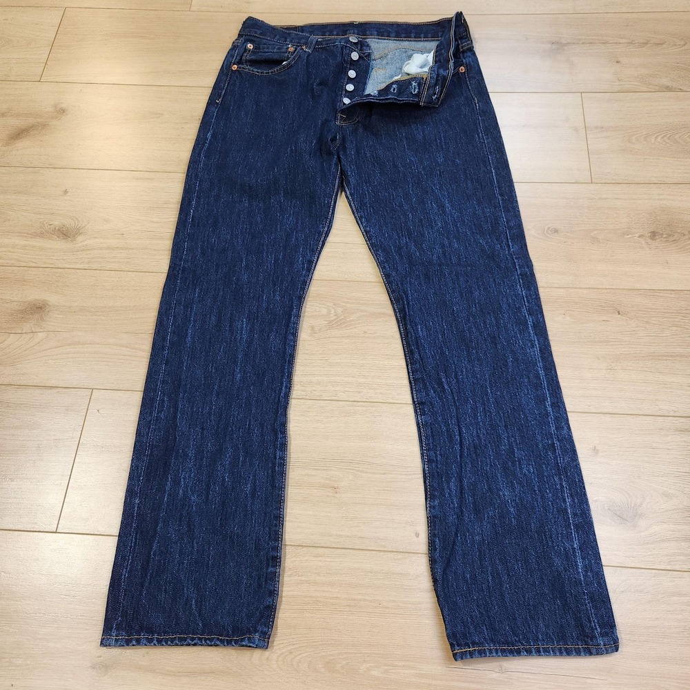 Levis 501 Jeans Mens 33x32 Blue Dark Wash Button Fly Straight Denim Casual